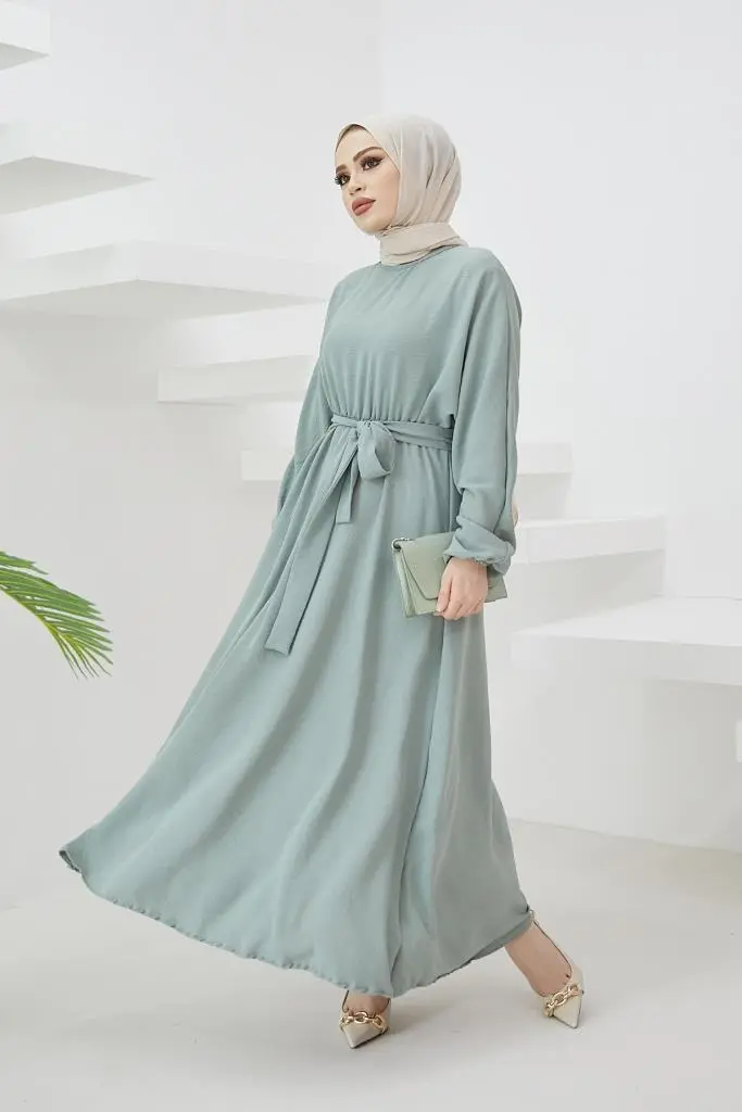 424-1aerobin Tesettür Elbise Mint-detail