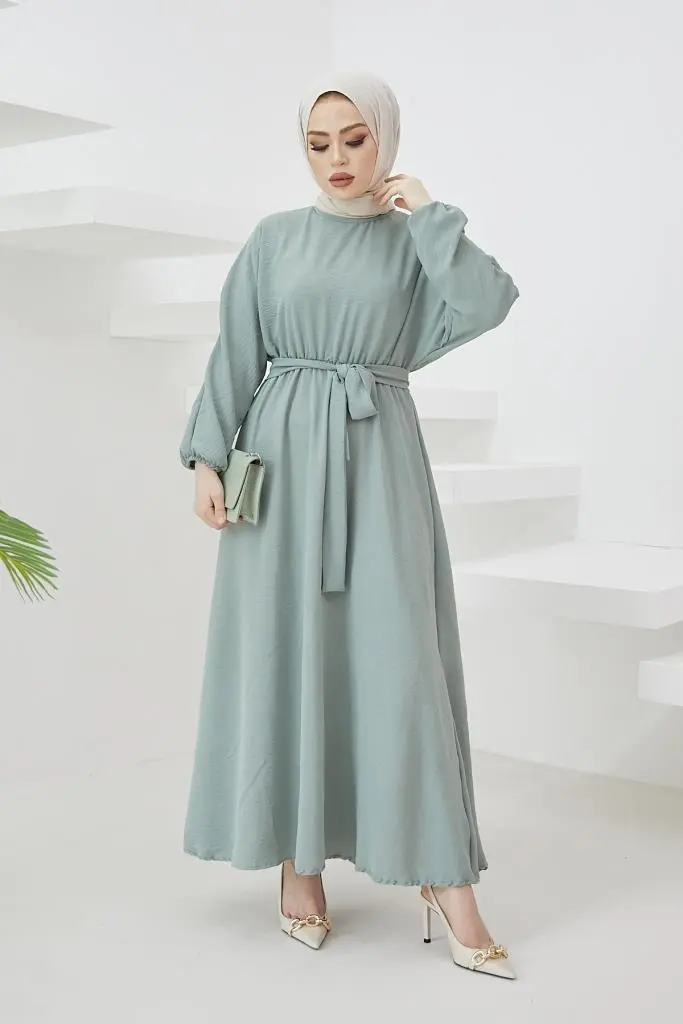 424-1aerobin Tesettür Elbise Mint-detail