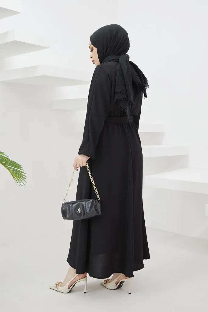 424-1aerobin Tesettür Elbise Siyah-detail