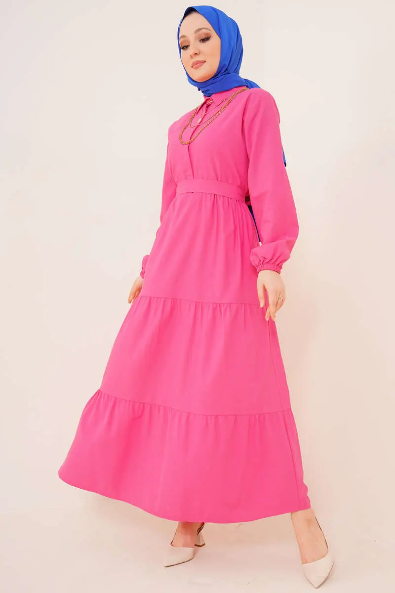 427 Gömlek Yaka Düğmeli Tesettür Elbise Fuşya-detail
