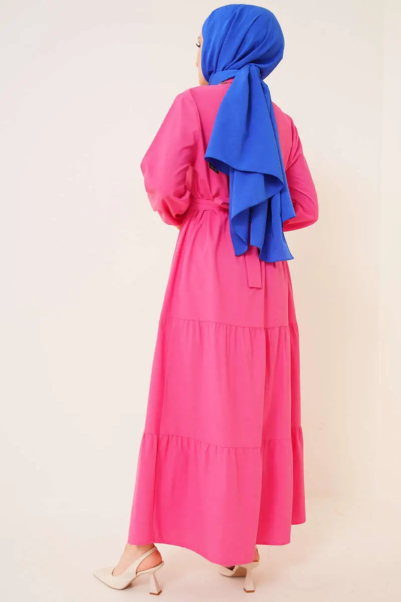 427 Gömlek Yaka Düğmeli Tesettür Elbise Fuşya-detail