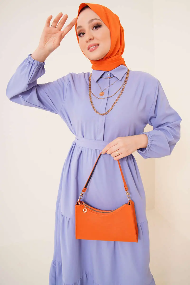 427 Gömlek Yaka Düğmeli Tesettür Elbise Mavi-detail