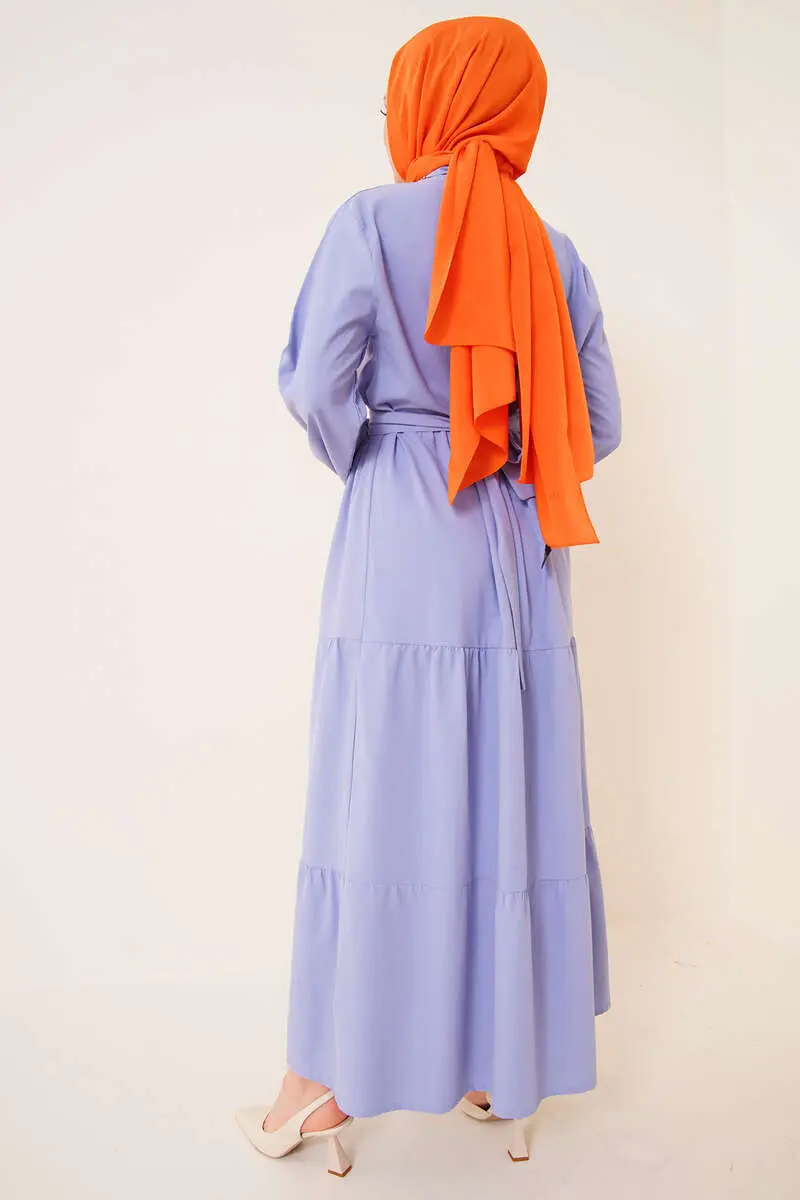 427 Gömlek Yaka Düğmeli Tesettür Elbise Mavi-detail