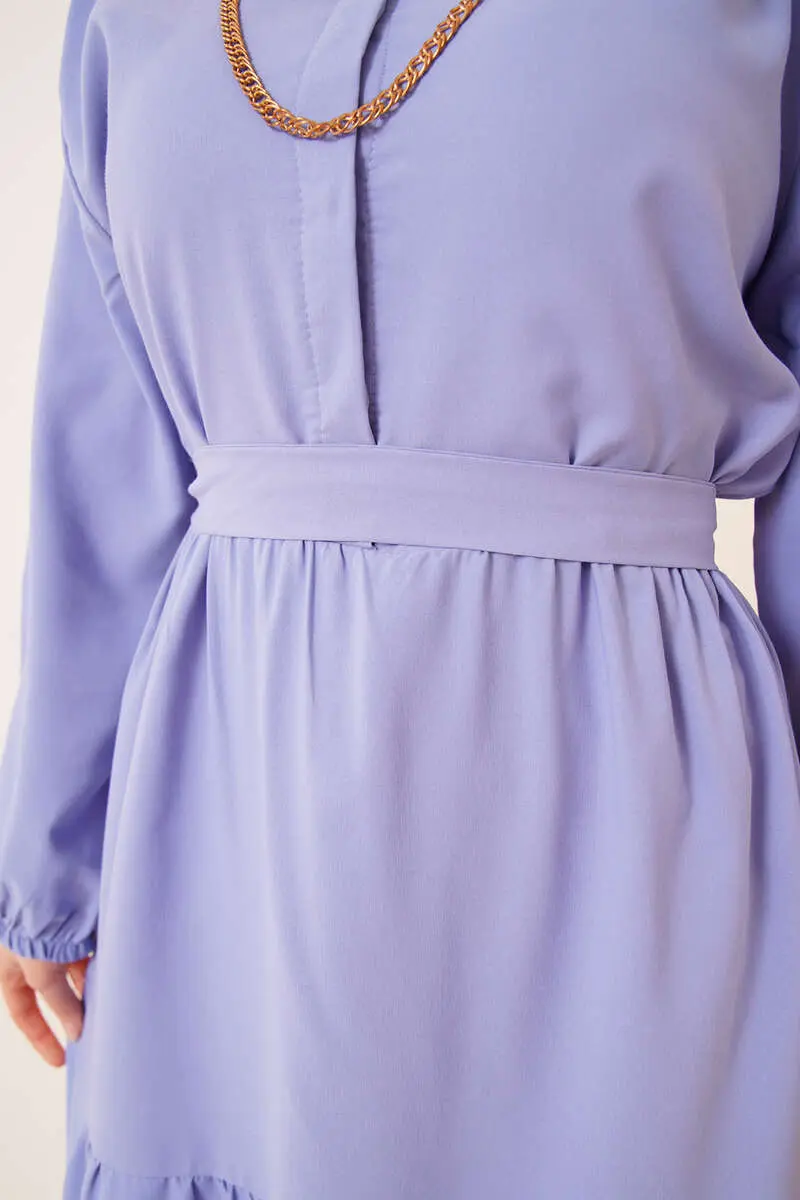 427 Gömlek Yaka Düğmeli Tesettür Elbise Mavi-detail