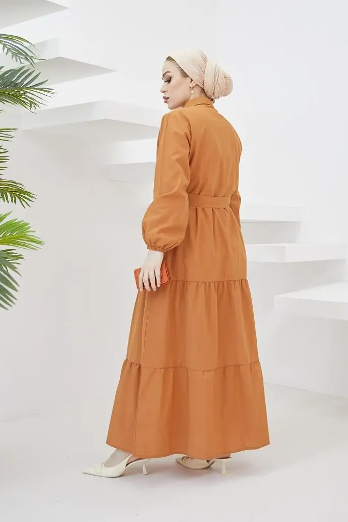 427 Gömlek Yaka Düğmeli Tesettür Elbise Tarçın-detail