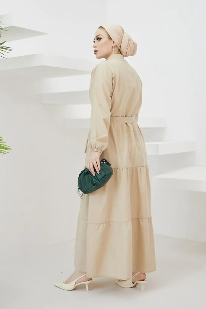 427 Gömlek Yaka Düğmeli Tesettür Elbise Taş-detail