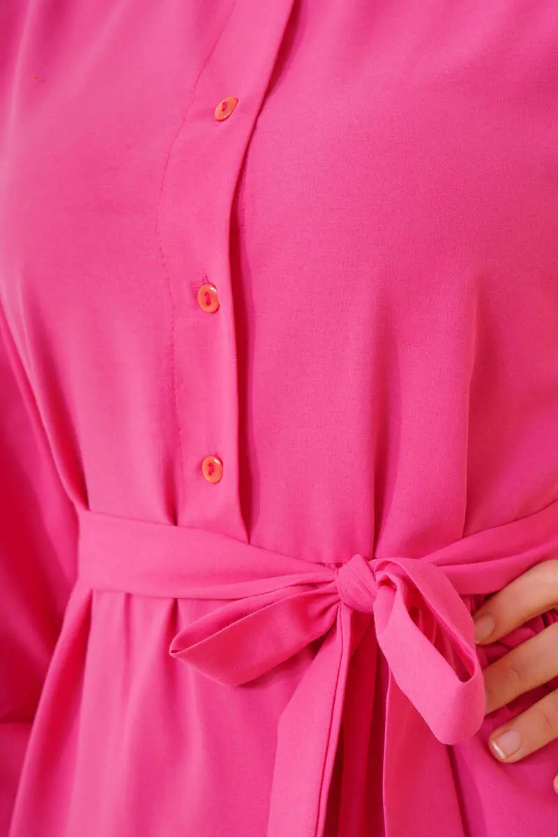 428 Hakim Yaka Düğmeli Tesettür Elbise Fuşya-detail