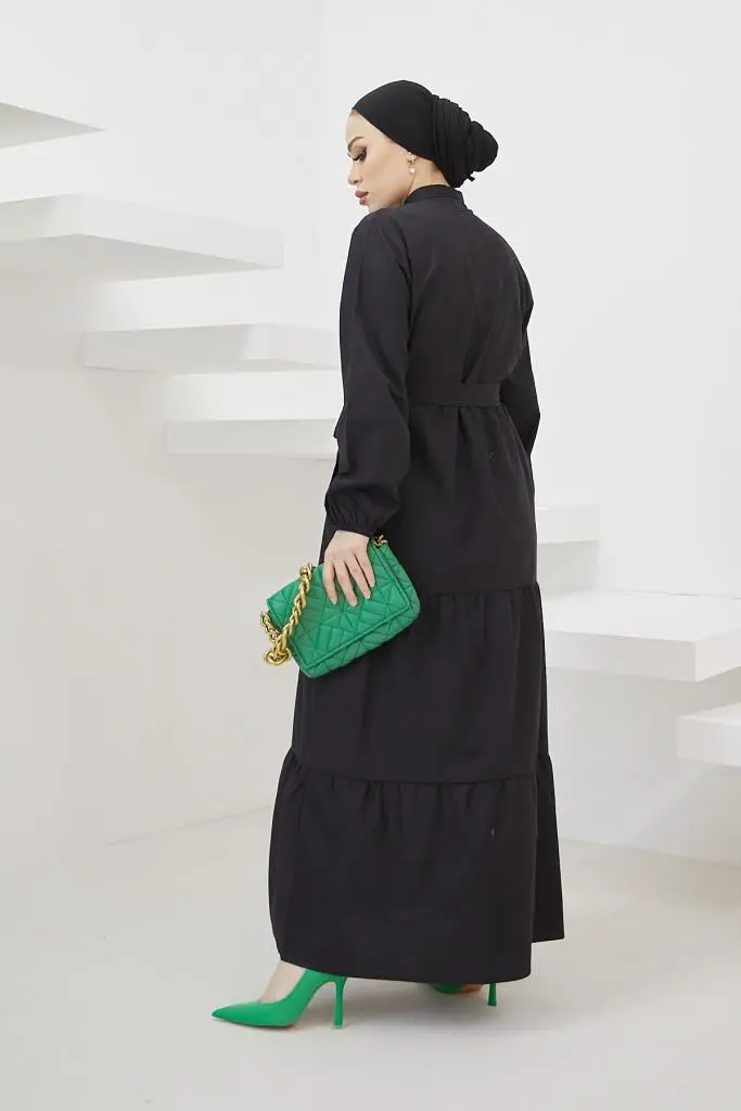 428 Hakim Yaka Düğmeli Tesettür Elbise Siyah-detail