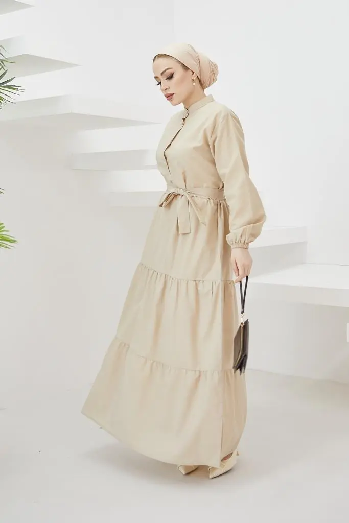 428 Hakim Yaka Düğmeli Tesettür Elbise Taş-detail