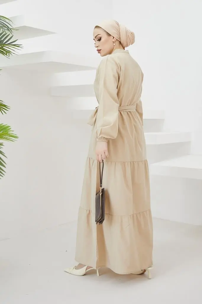 428 Hakim Yaka Düğmeli Tesettür Elbise Taş-detail