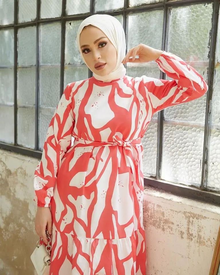 430 Desenli Tesettür Elbise Nar Çiçeği-detail