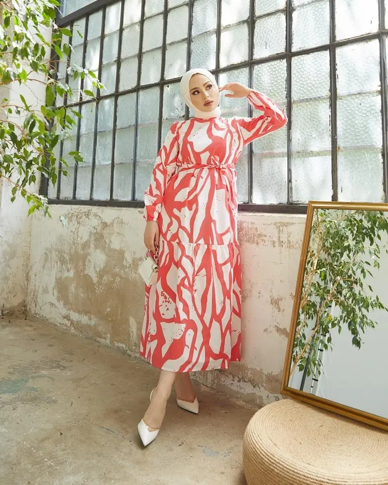 430 Desenli Tesettür Elbise Nar Çiçeği-detail