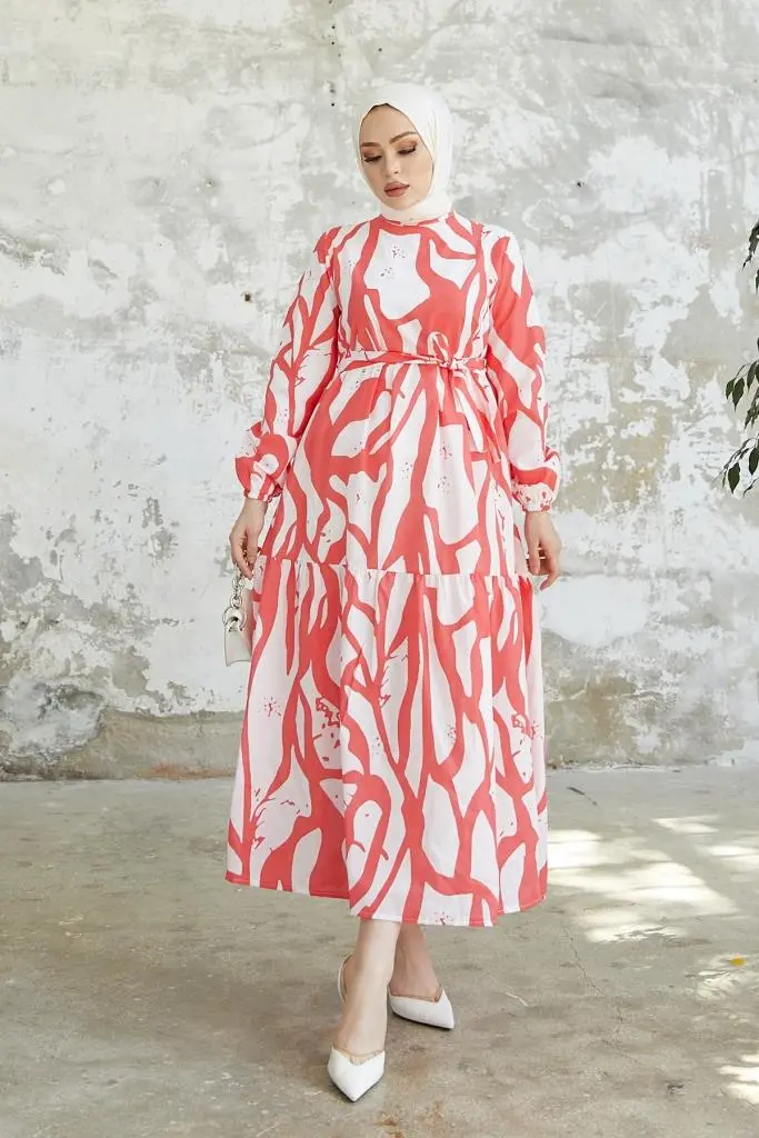 430 Desenli Tesettür Elbise Nar Çiçeği-detail