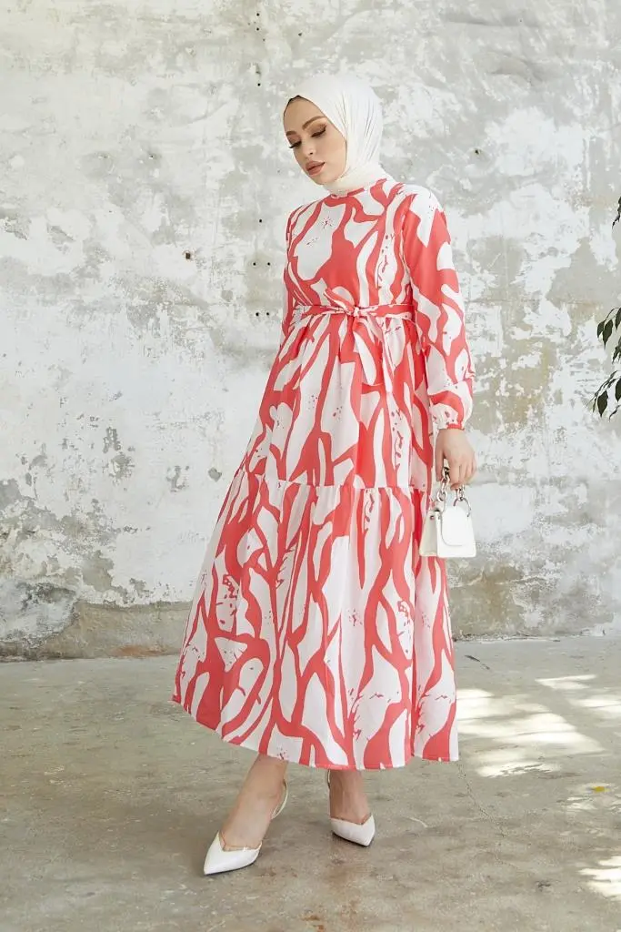 430 Desenli Tesettür Elbise Nar Çiçeği-detail