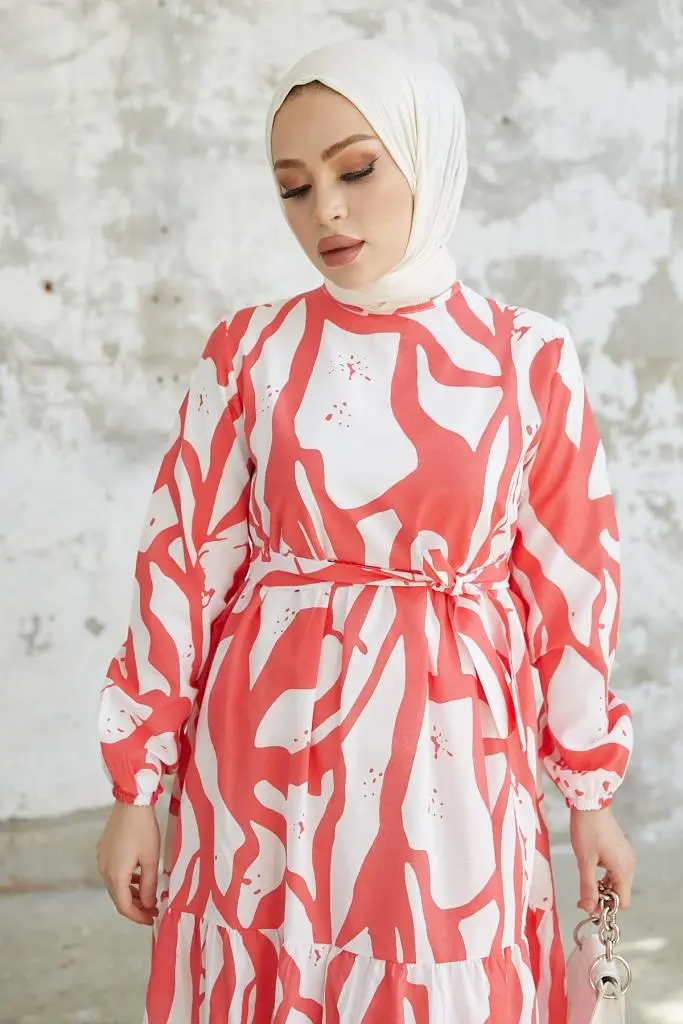 430 Desenli Tesettür Elbise Nar Çiçeği-detail