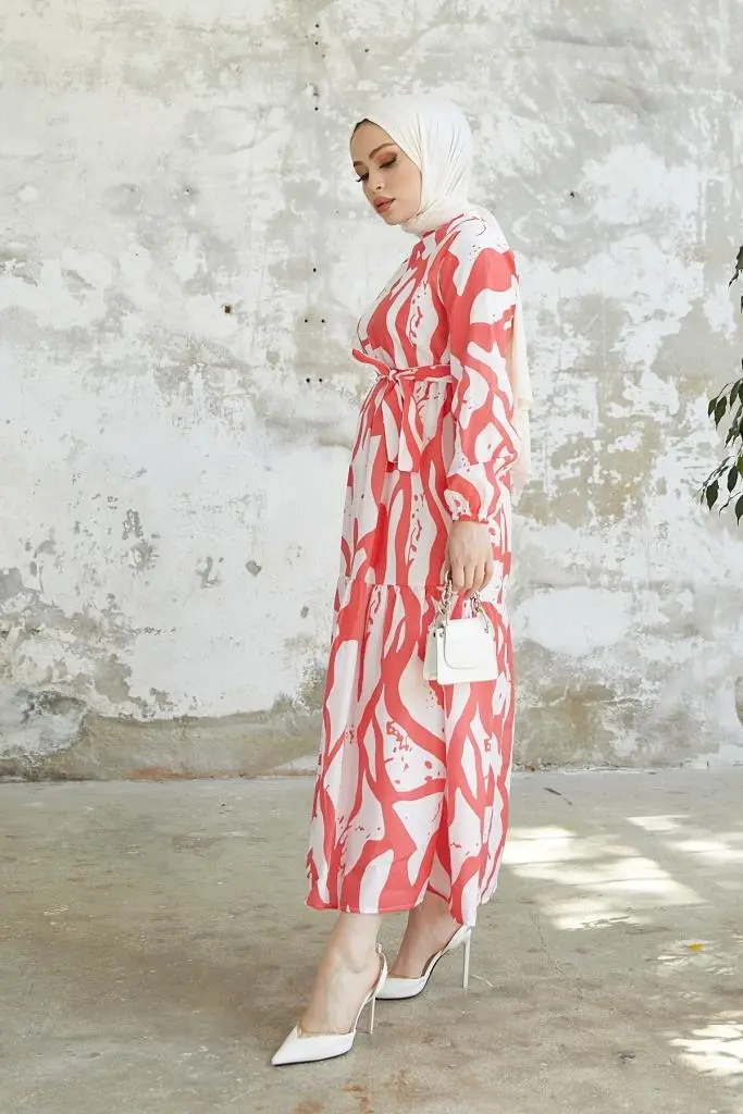 430 Desenli Tesettür Elbise Nar Çiçeği-detail