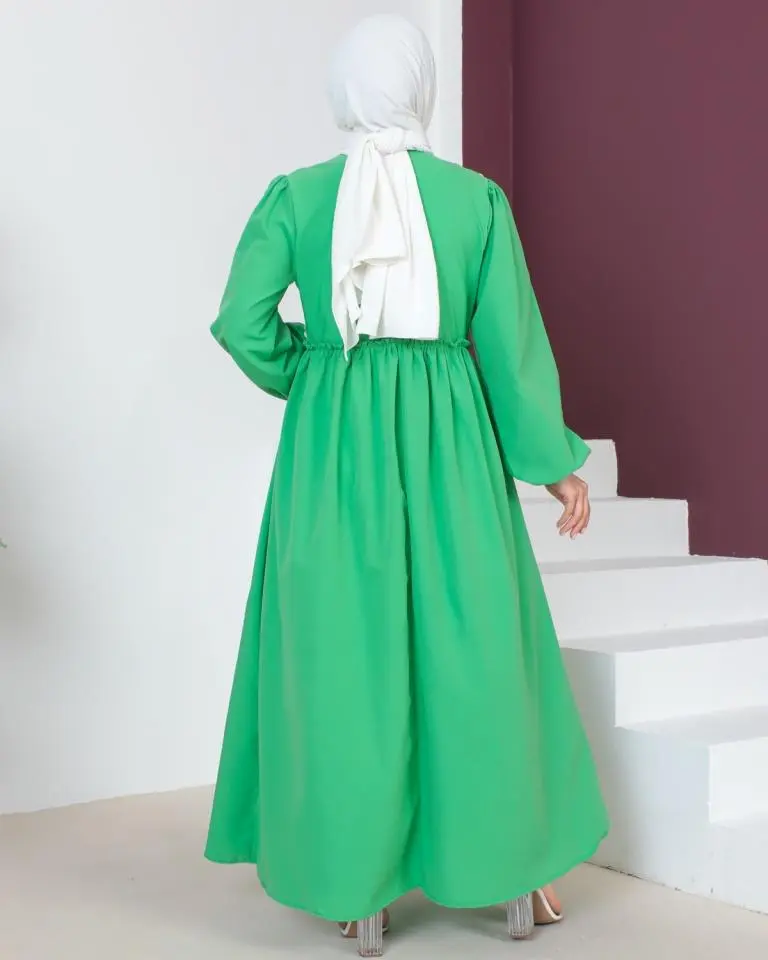 449 Dantel Detaylı Tesettür Elbise Yeşil-detail