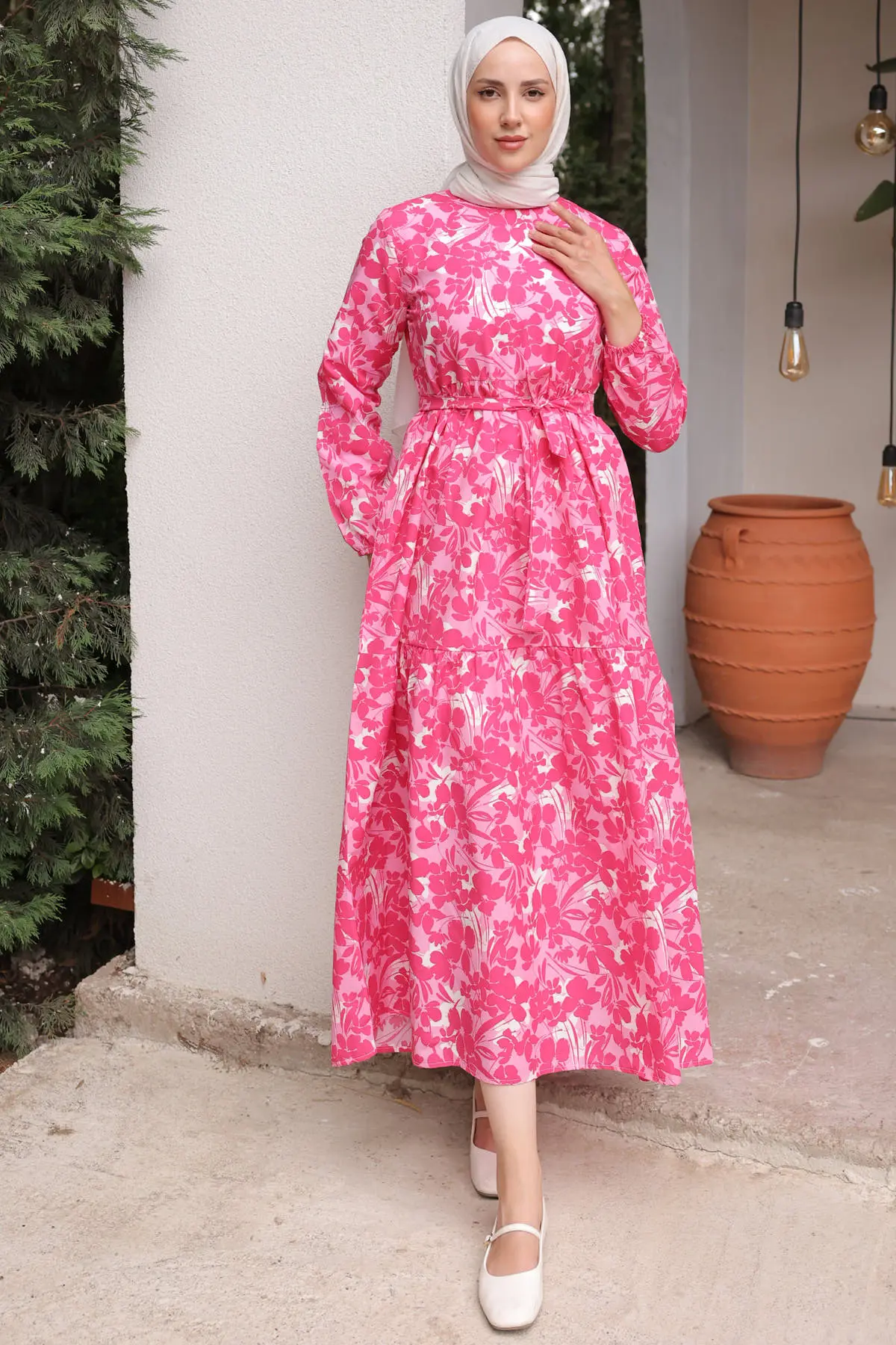 451 Desenli Elbise Fuşya-detail