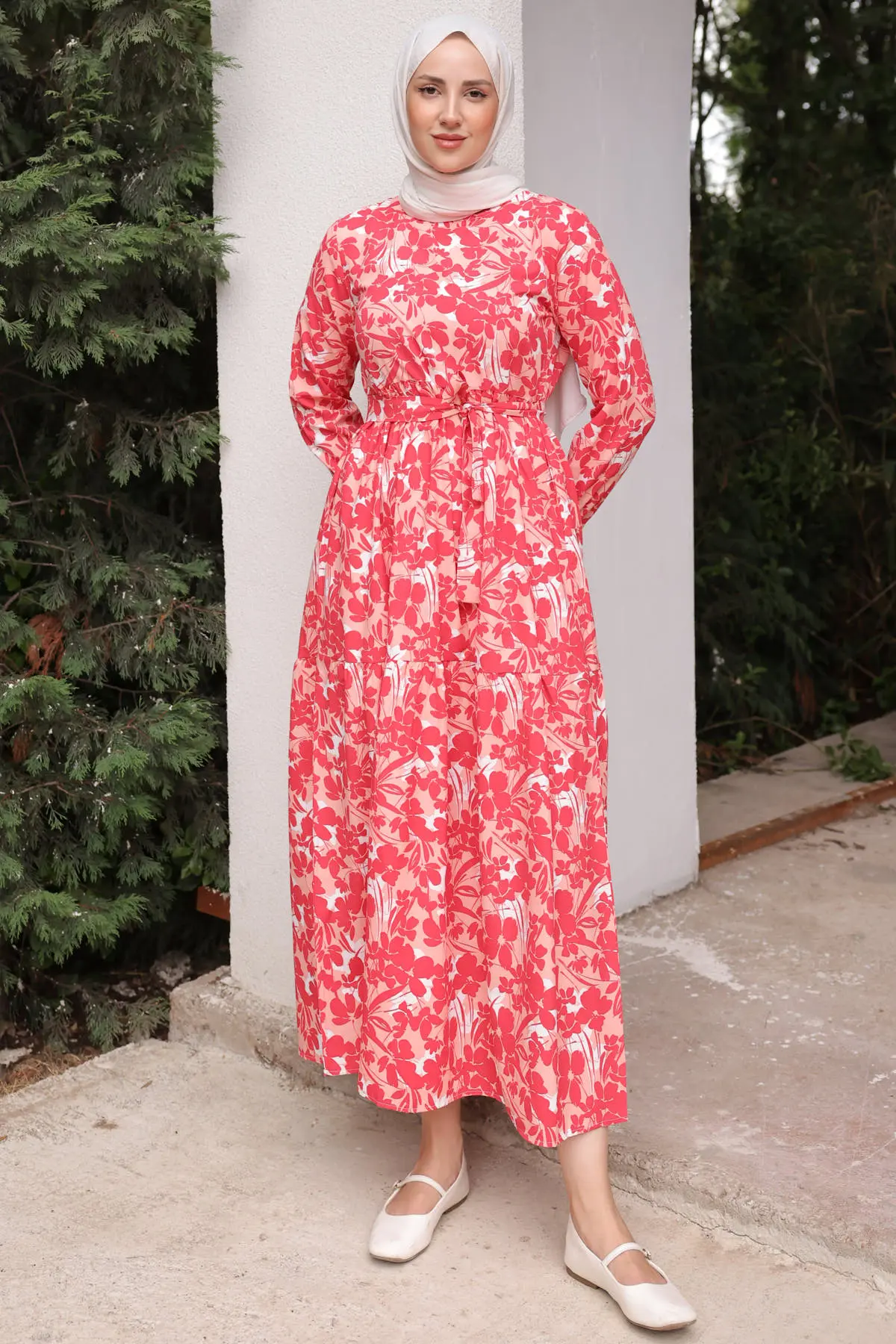 451 Desenli Elbise Nar Çiçeği-detail