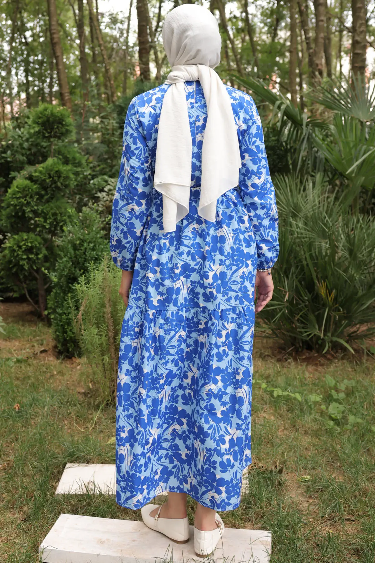 451 Desenli Elbise Saks Mavisi-detail