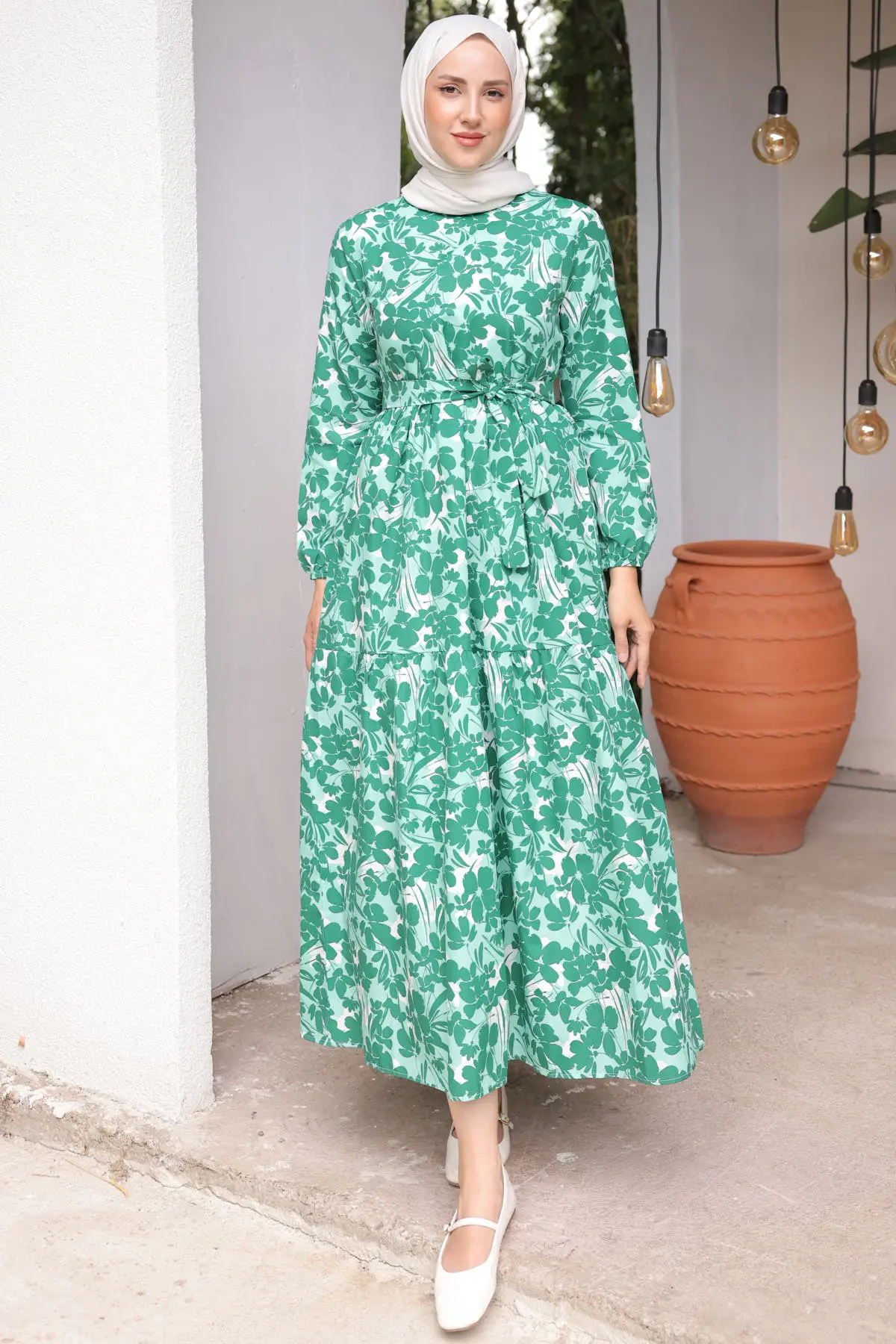 451 Desenli Elbise Yeşil-detail