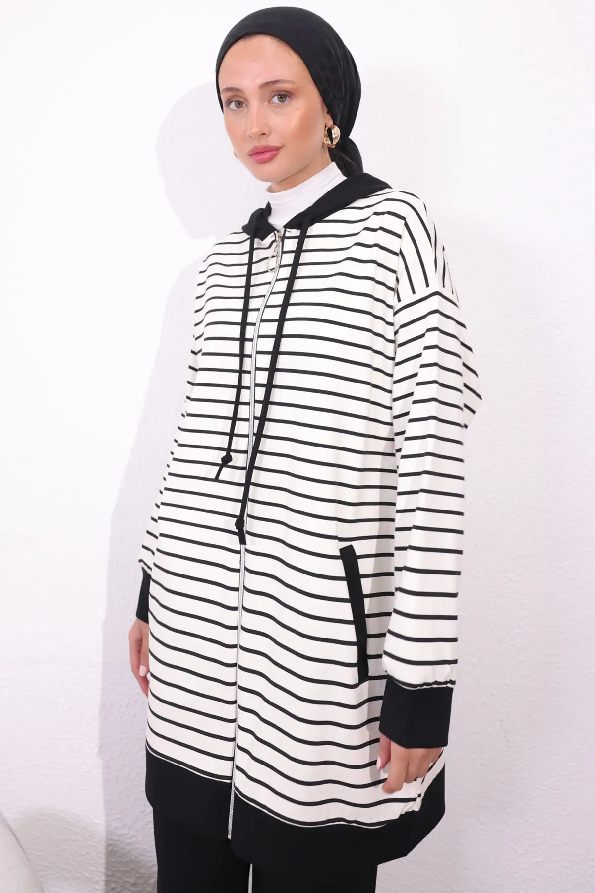 4513 Çizgili İkili Takım Ekru-detail