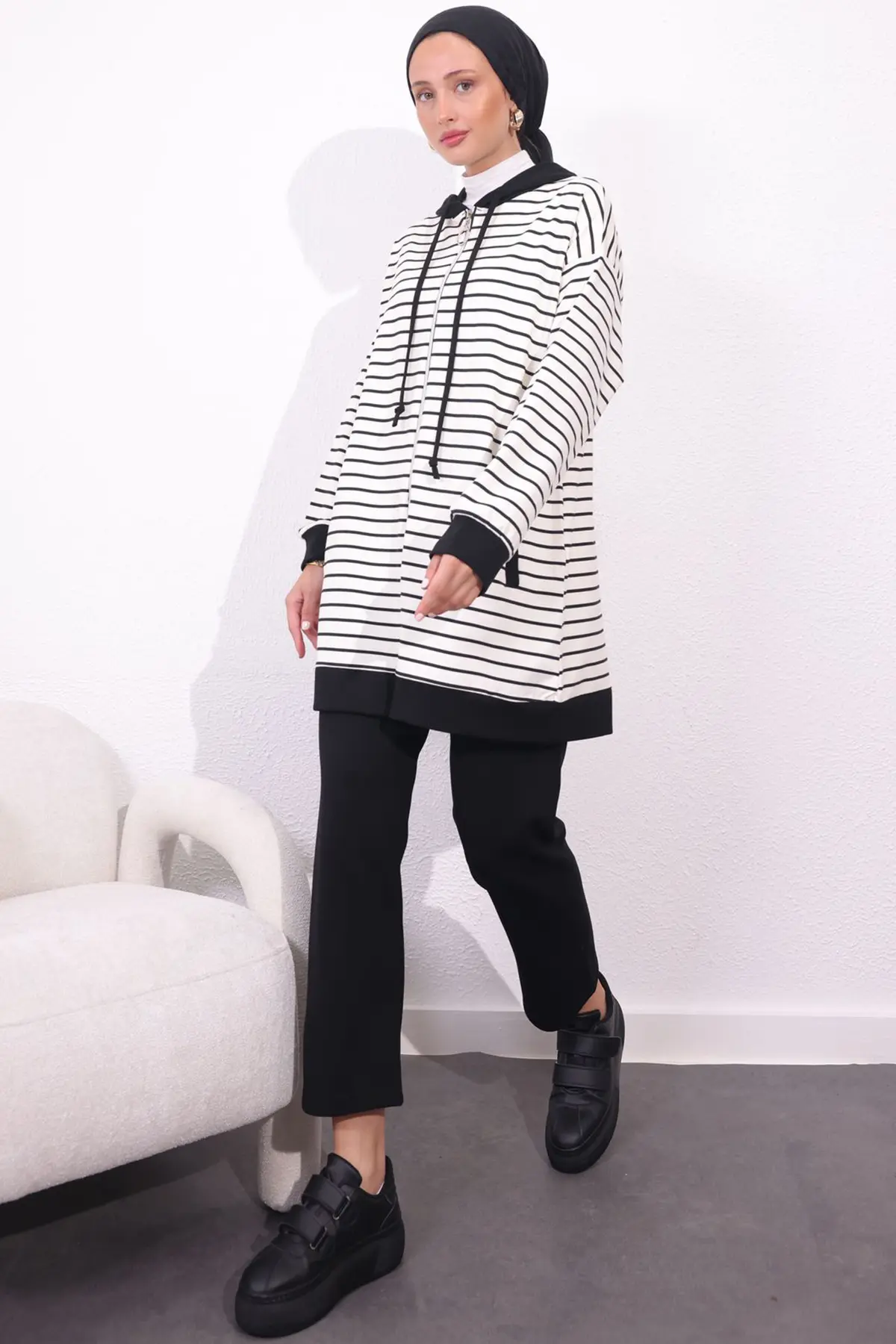 4513 Çizgili İkili Takım Ekru-detail