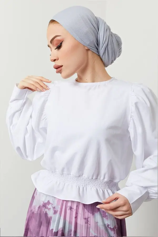 4534 Balon Kol Gömlek Beyaz-detail