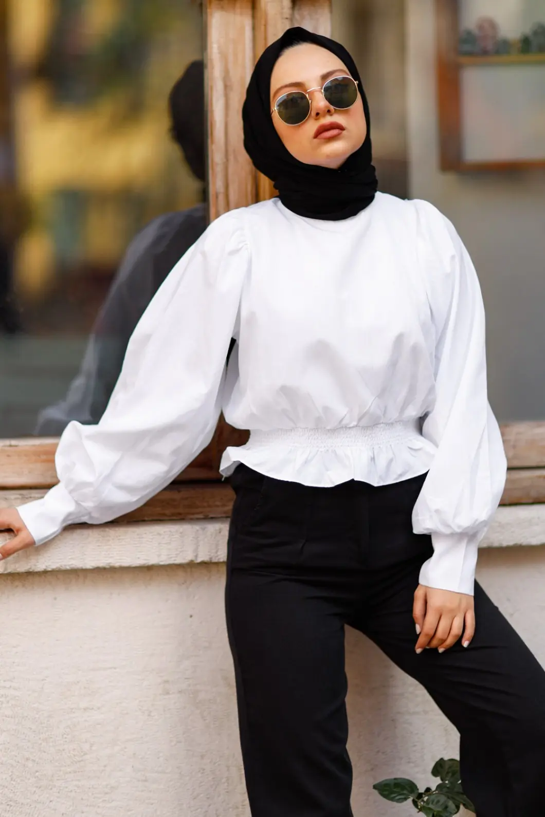 4534 Balon Kol Gömlek Beyaz-detail