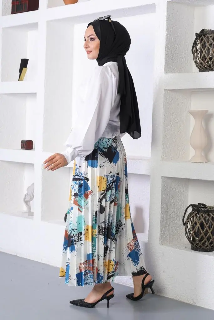 Indigo Patterned Hijab Skirt-detail