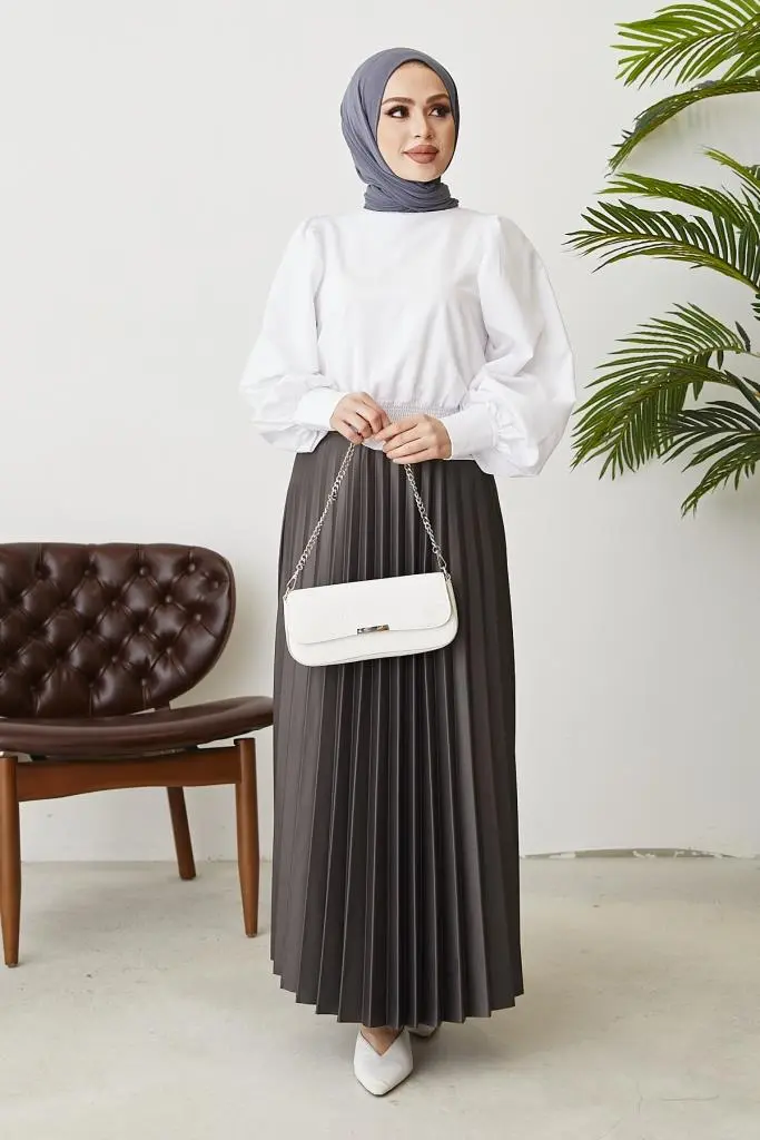 4538 Beli Lastikli Piliseli Etek Antrasit-detail