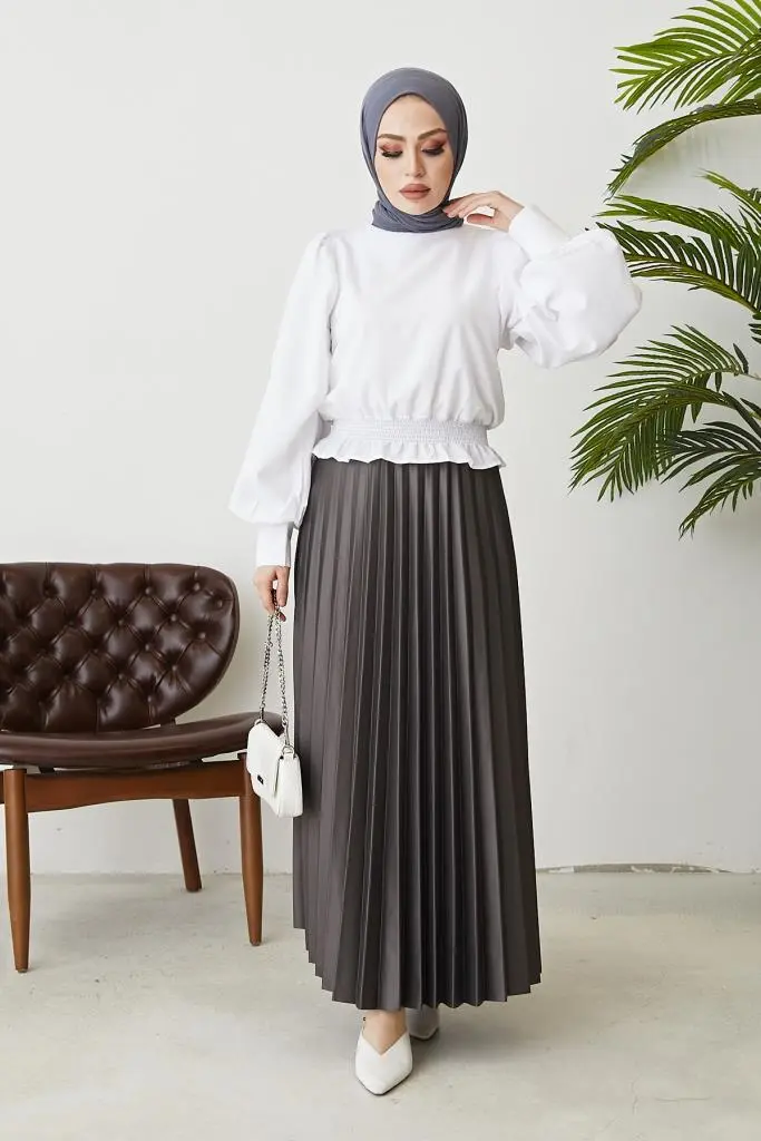 4538 Beli Lastikli Piliseli Etek Antrasit-detail