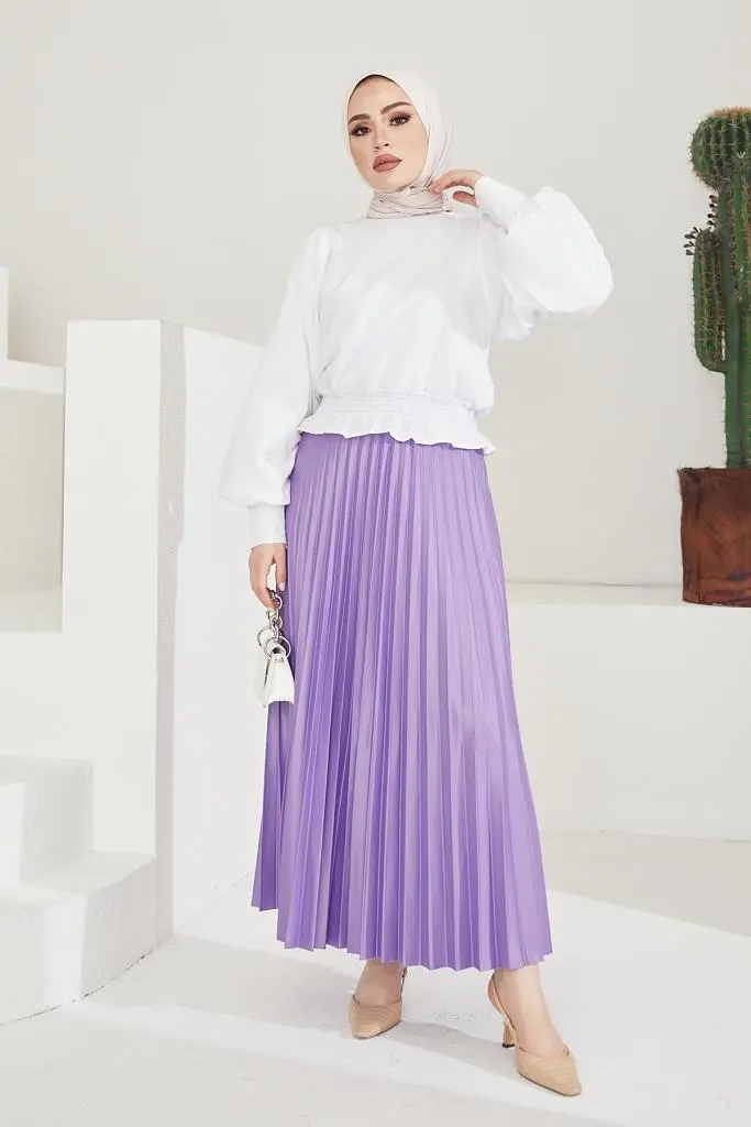 Pleated Skirt With Elastic Waist-detail