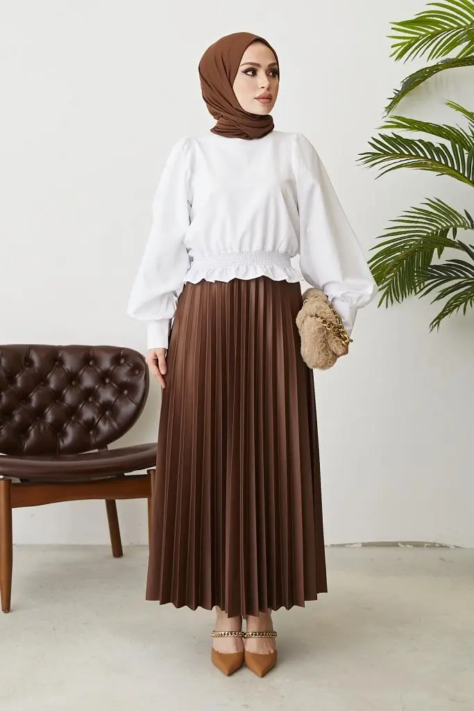 Pleated Skirt With Elastic Waist-detail