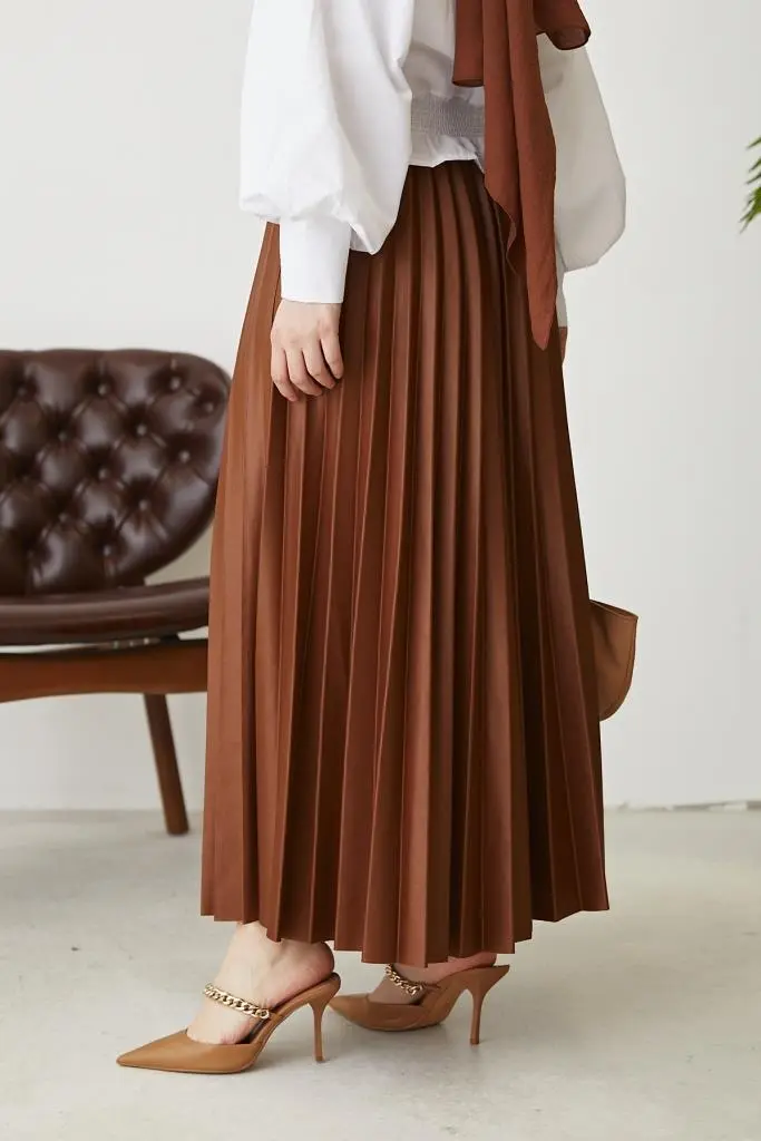 4538 Beli Lastikli Piliseli Etek Taba-detail