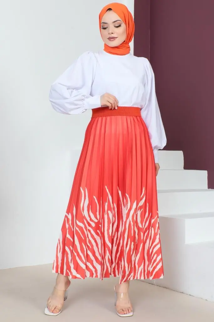 4556 Desenli Tesettür Etek Nar Çiçeği-detail