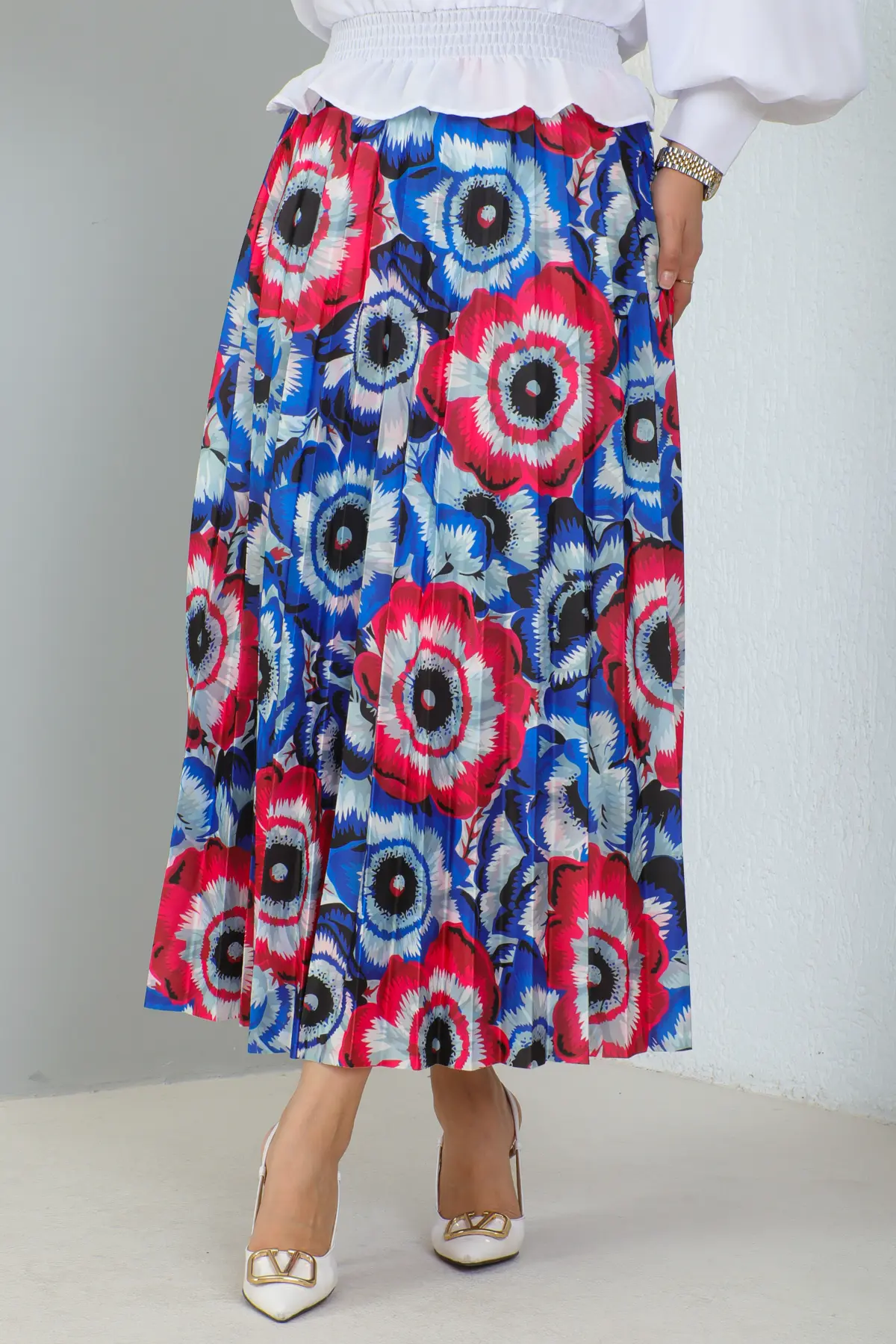 4558 Desenli Tesettür Etek Saks Mavisi-detail