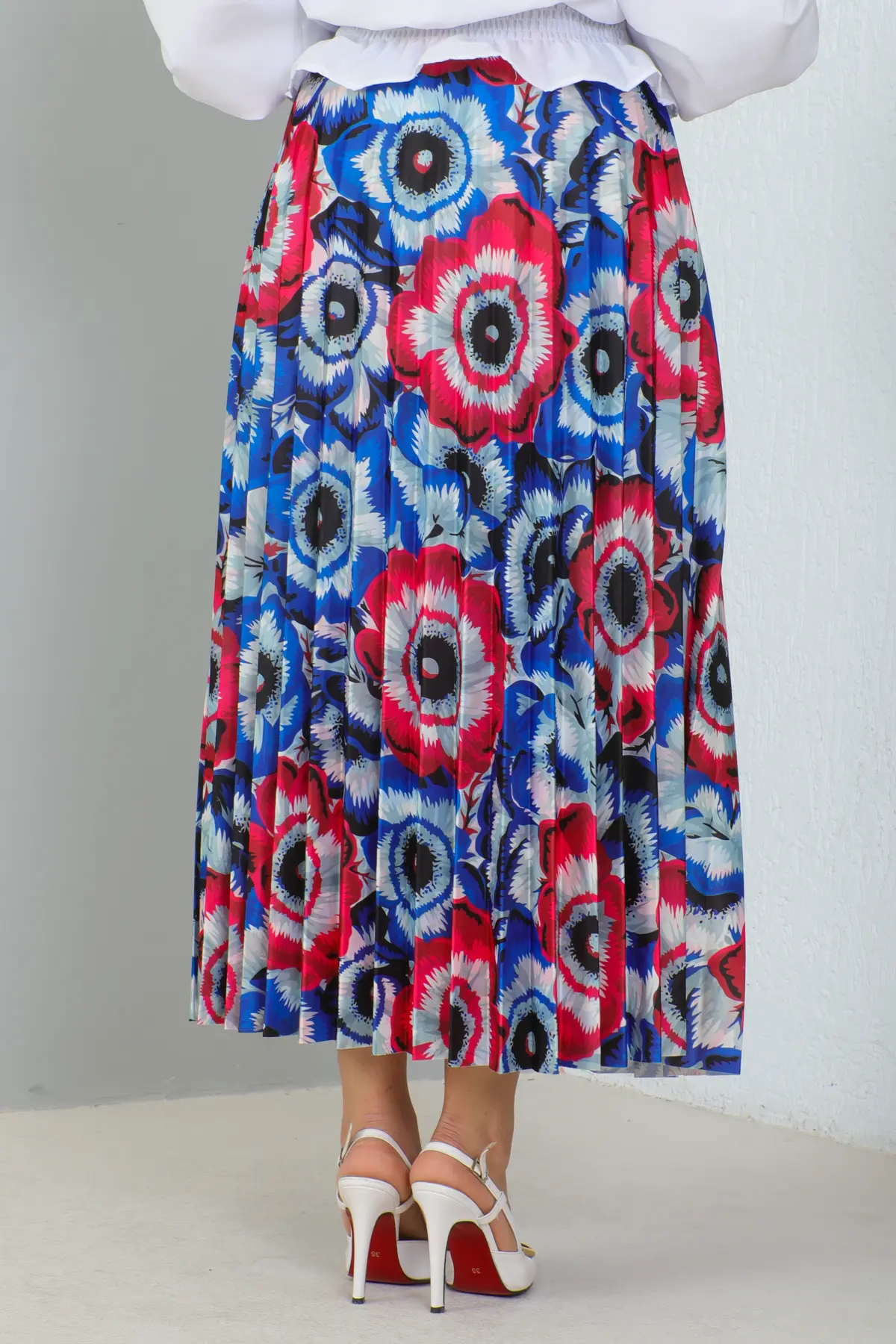 4558 Desenli Tesettür Etek Saks Mavisi-detail