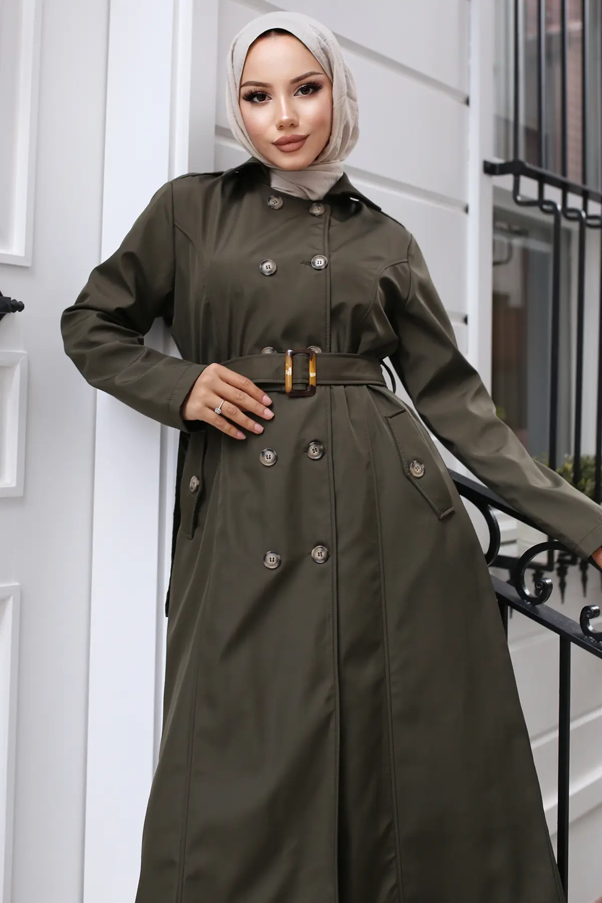 4901 Kuşaklı Trençkot Haki-detail