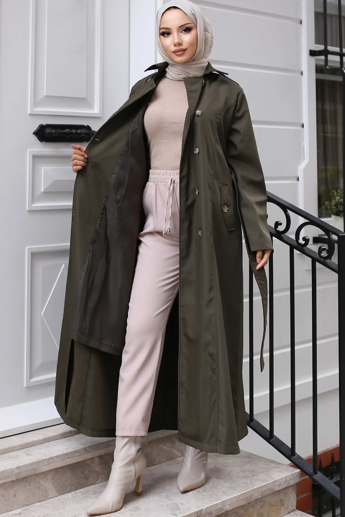 4901 Kuşaklı Trençkot Haki-detail