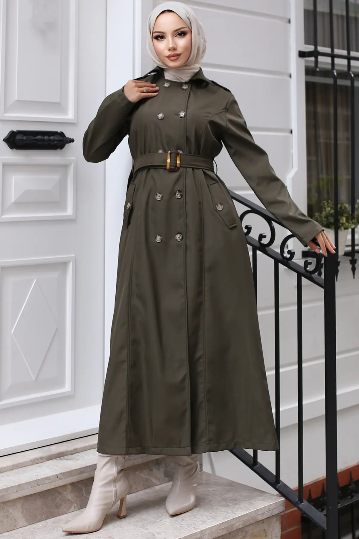 4901 Kuşaklı Trençkot Haki-detail