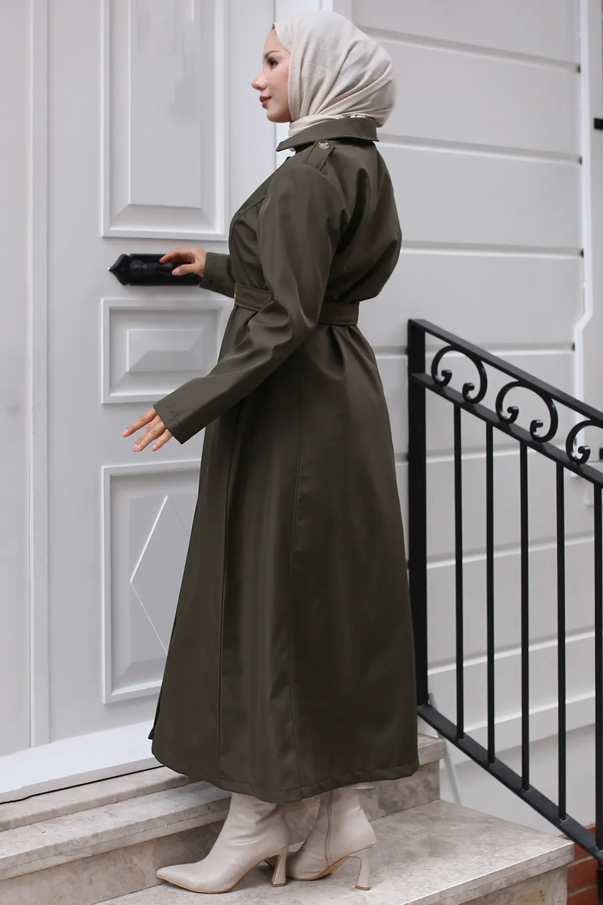 4901 Kuşaklı Trençkot Haki-detail