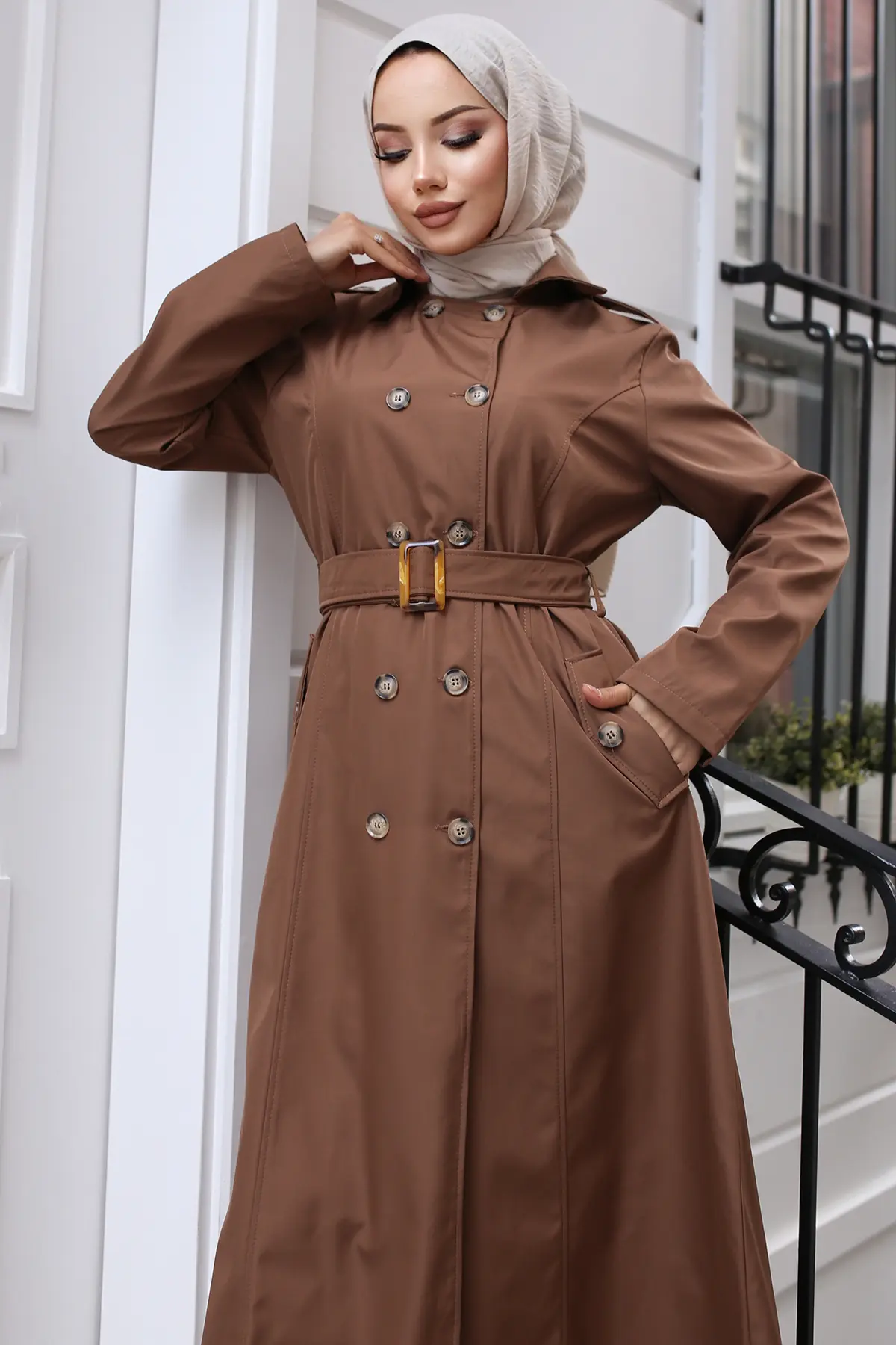 4901 Kuşaklı Trençkot Taba-detail