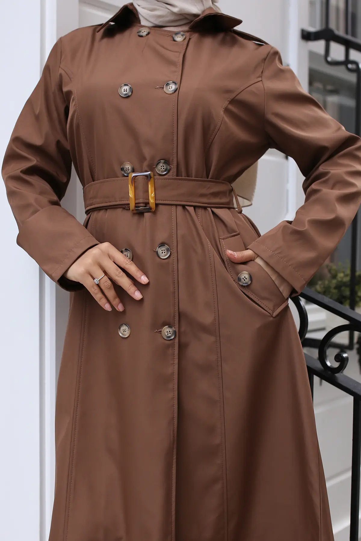 4901 Kuşaklı Trençkot Taba-detail