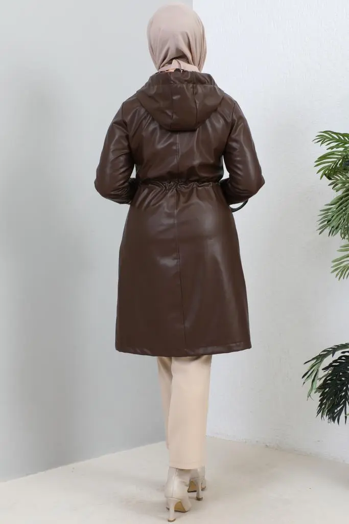 5012 Kısa Deri Trençkot Kahverengi-detail