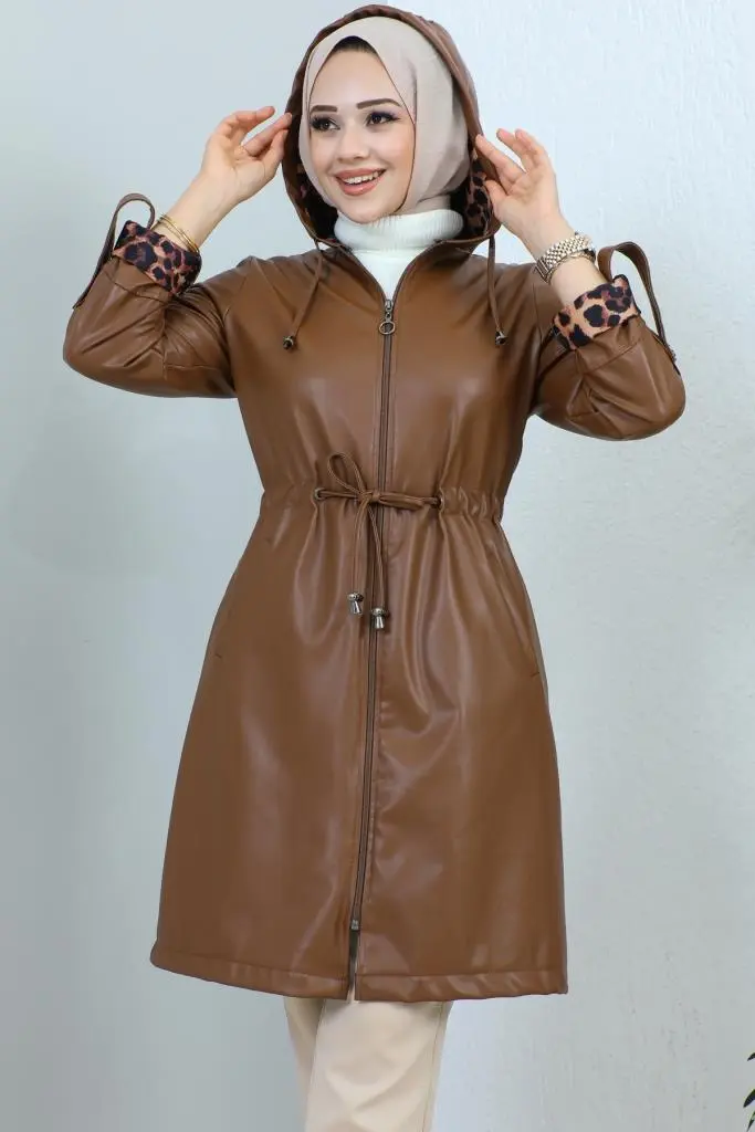 5012 Kısa Deri Trençkot Taba-detail