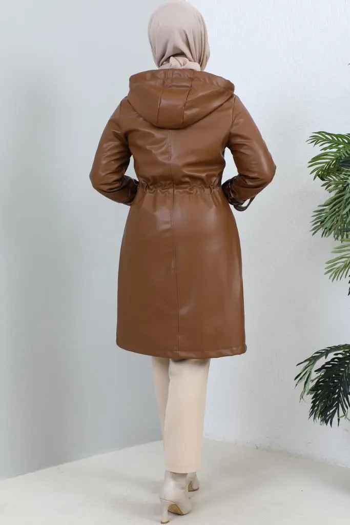 5012 Kısa Deri Trençkot Taba-detail