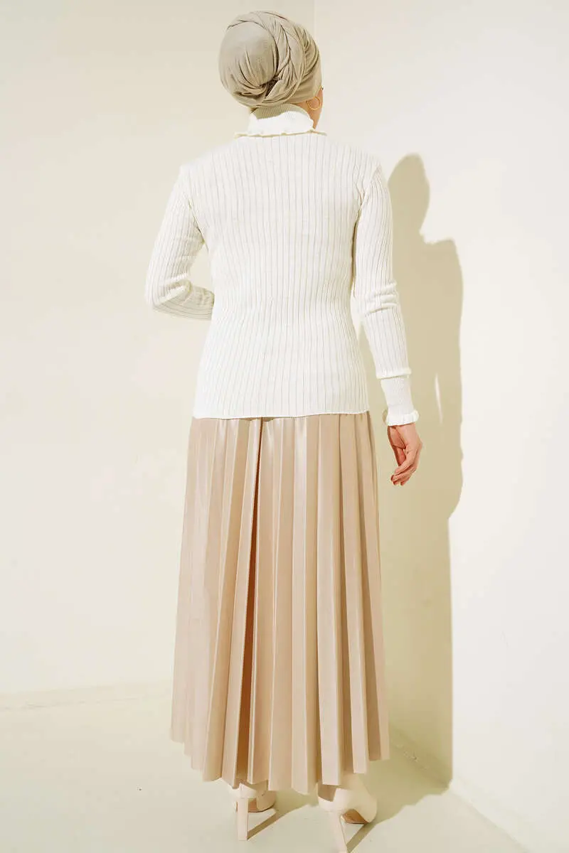 5016 Boğazı Ve Kolu Fırfırlı Balıkçı Yaka Triko Bady Ekru-detail