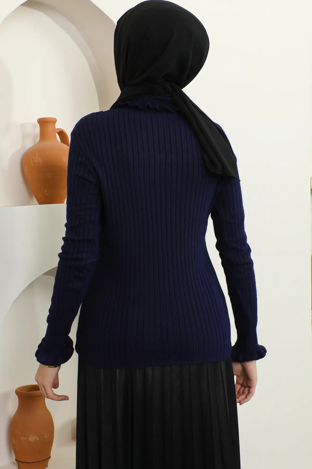 5016 Boğazı Ve Kolu Fırfırlı Balıkçı Yaka Triko Bady Lacivert-detail