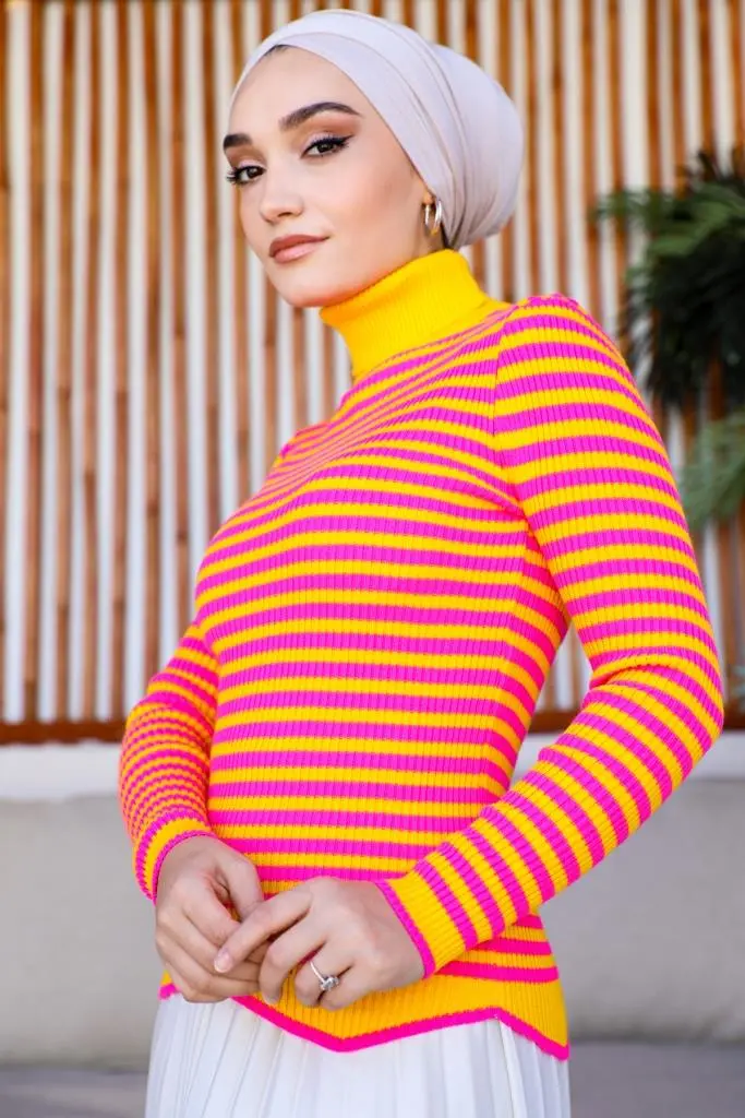 5087 Çizgili Triko Bady Sarı-detail